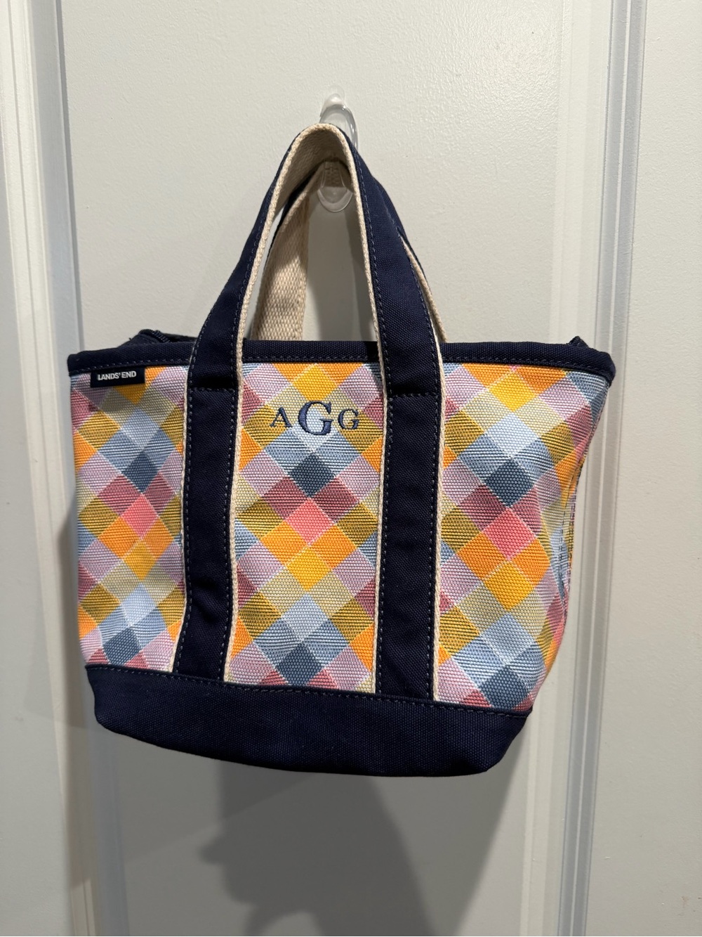 Lands' End Mini Canvas Tote Bag multi-color plaid/check